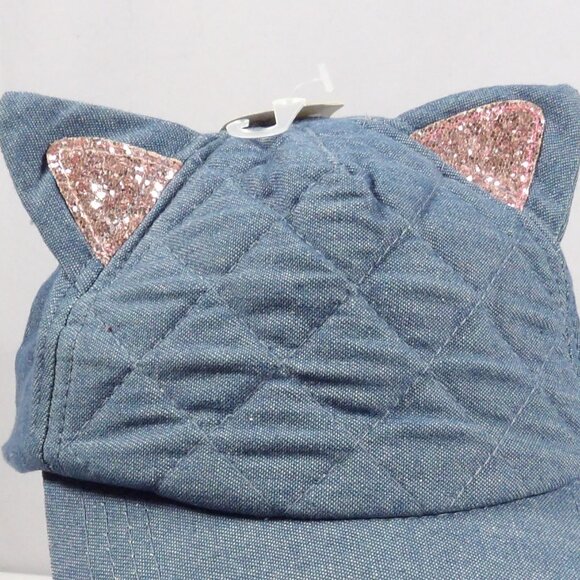 Claire's Girls Size Denim Baseball Hat with Pink Glitter Kitten Ears NWT - Picture 3 of 7